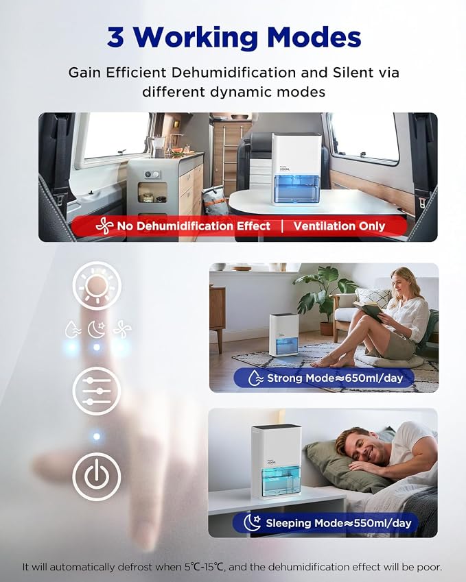 EasyAcc Small Dehumidifier for Bathroom, 68OZ 500Sq.Ft Quiet Dehumidifiers for Home with Auto Defrost, Auto Shut Off, Dual-Semiconductor Mini Dehumidifiers for Bedroom Home RV Room 7 Color Light