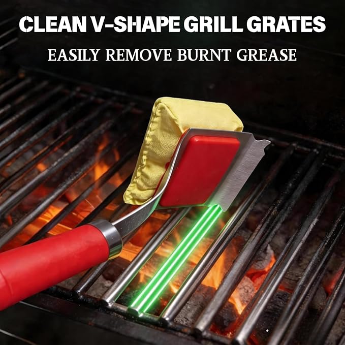 Grill Brush for Outdoor Grill Bristle Free - Reinforced Grill Cleaner Scraper BBQ Brush - Replaceable Head Barbecue Grill Cleaning Brush - Safe BBQ Accessories Grill Tools (Red)