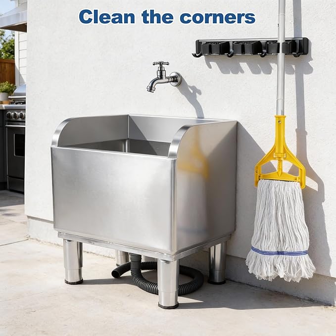 17 3/4in Stainless Steel Floor Mop Sink with Detachable Mop, Suitable for Laundry Rooms, Restaurants, Garages, Balconies, and Other Commercial Settings (17.7“L x 15.5”W x 21.9"H)