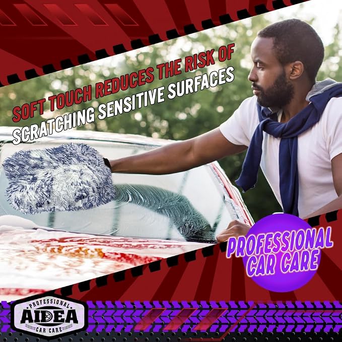 AIDEA Car Wash Mitt Microfiber, 2PK Scratch Free Lint-Free, Wheel Cleaner Mitts, Extra Plush Premium Microfiber Mitt Car Wash Brush, Regular Size 7.12''X10.14''