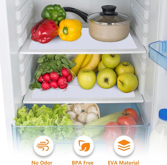Shelf Liners for Kitchen Cabinets Refrigerator Liners Waterproof & Oil-Proof Kitchen Cupboard Liner Non-Slip Drawer Mats EVA Material Non Adhesive Fridge Liner for Shelves -White 17.5 x 393.7 Inches