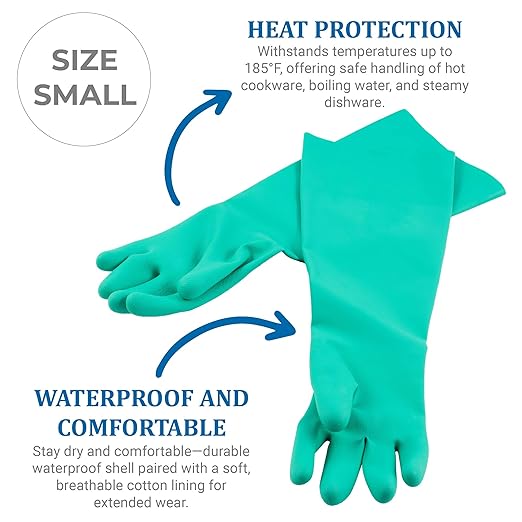 San Jamar 19NU-S Nitrile Elbow-Length Dishwashing Glove, Small (1 Pair)