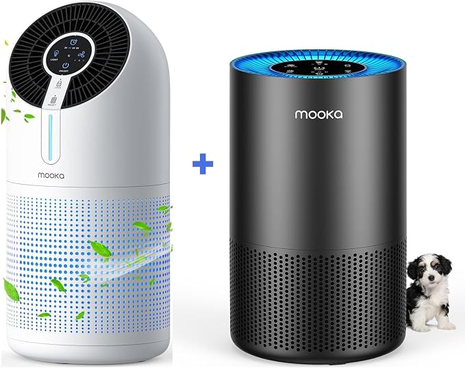 Air Purifiers for Home Large Room Pets Up to 1300 Sq Ft, MOOKA AP-S0610L and M02 H13 True HEPA Air Purifier Cleaner with 360° Air Inlet