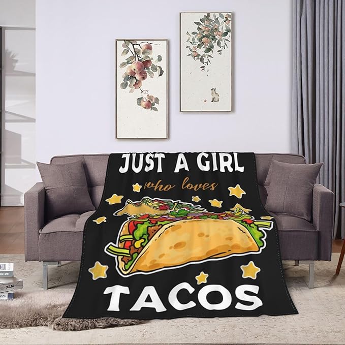 Taco Blanket for Girls Just Girl Who Loves Tacos Throw Blanket Soft Cozy Warm Fuzzy Fleece Tacos Food Bedroom Decor Blanket Gifts for Kids Women Men Adults Couch Sofa Bedding 50"X40"