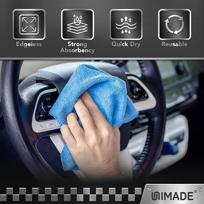 UNIMADE Shop Towel Rag, 200 Pack Reusable Rags Bulk Microfiber Cleaning Cloth Lint Free Towels for Car Kitchen Automotive Bar Mechanic Restaurant Garage, 11.5"x 11.5", Blue