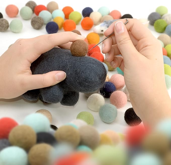 Glaciart One Felt Pom Poms, Wool Felt Balls (120 Pieces) 2 cm – 0.8 Inch, Handmade Felted 30 Colors (Green, Pink, Blue, Yellow and More) Bulk Small Puff for Felting and Garland