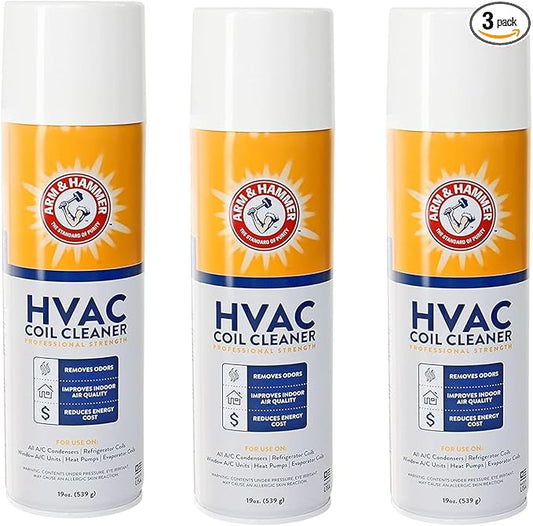 Arm & Hammer Biodegradable HVAC and Air Conditioner Coil Cleaner Foam Aerosol Spray, No Rinse, 19 fl. oz, AHCC-19 by Diversitech (3 Pack)