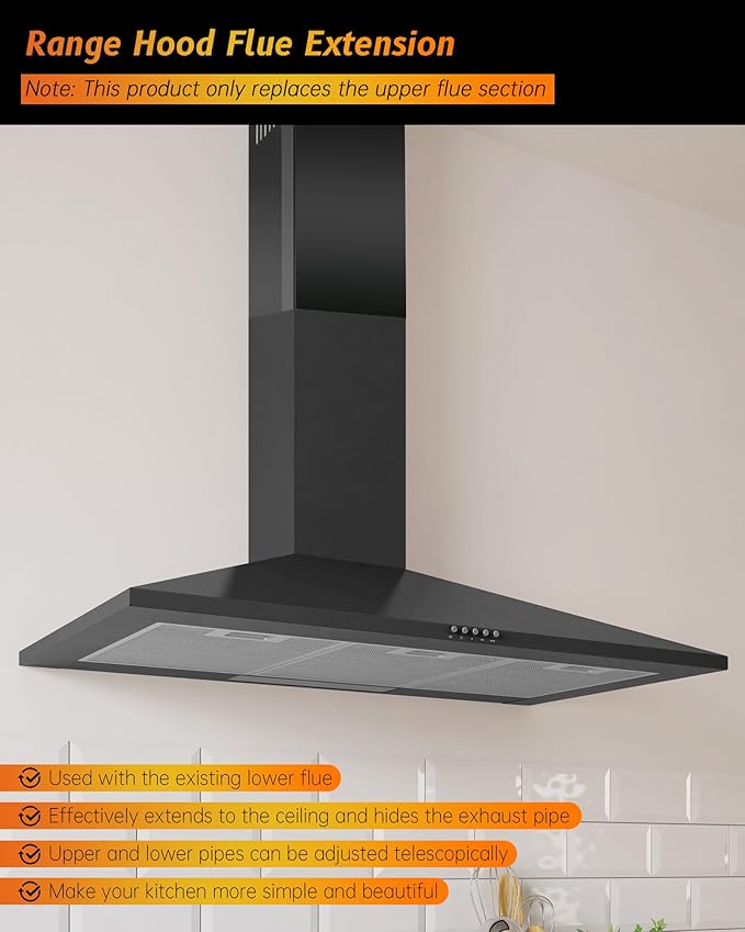31.5" x 8" x 6.7" Range Hood Chimney Extension Fit for SNDOAS GD17 GD24, Stainless Steel Range Hood Extension Duct Cover(Black)