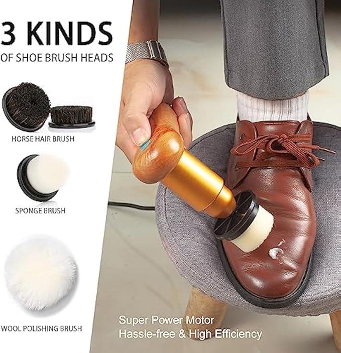 75W Power Electric Shoe Polisher, Adjustable 6 Speed Electric Polisher, Perfect for Leather Shoes and Sneakers, 3 Brush Heads,Time-Saving Solution for Shoe Cleaning (1) (Extra Large)