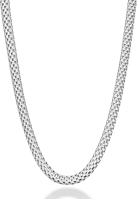 Miabella 925 Sterling Silver Italian 4mm Mesh Link Chain Necklace for Women, Made in Italy