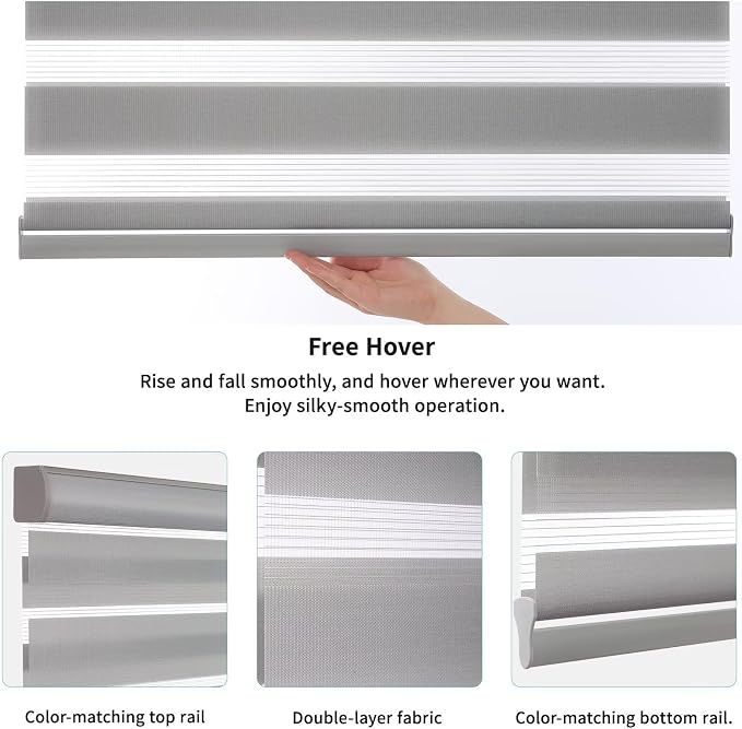 MYshade Cordless Zebra Blinds with Free-Stop Function - Dual Layer Light Filtering & Privacy Sheer Shades for Day and Night - Easy Install Window Shades for Home, Living Room, 49" W x 72" H,Grey
