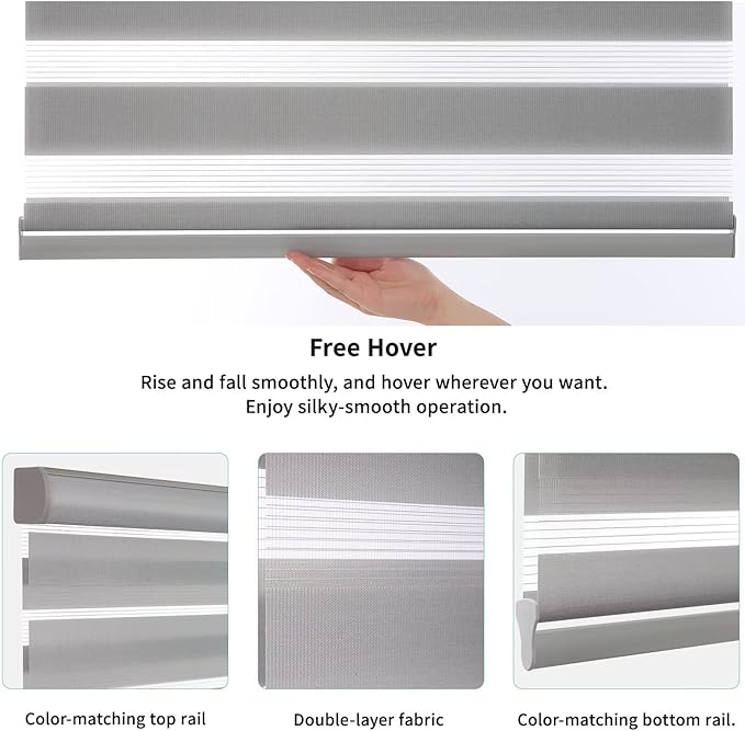 MYshade Cordless Zebra Blinds with Free-Stop Function - Dual Layer Light Filtering & Privacy Sheer Shades for Day and Night - Easy Install Window Shades for Home, Living Room, 28" W x 72" H,Grey