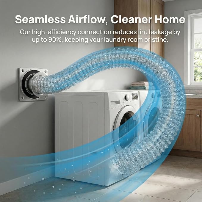 Magnetic Dryer Vent Hose 4 Inch, Airtight Seal Reduces 90% Lint, Flexible Duct 0.5-5ft, Heavy Duty & High Temp, No Tools for Daily Cleaning, Fits 0-8" Offset, Magnetic Coupling Kit