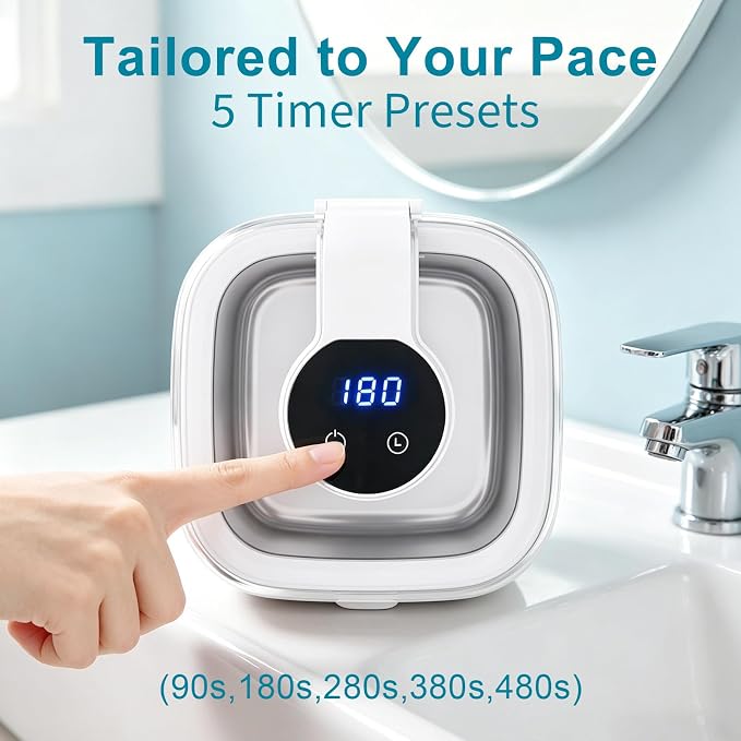 Ultrasonic Retainer Cleaner Machine for Dentures, 350ml Denture Cleaner with Wide Opening Tank for Clear Aligners, Mouth Guards & Dental Appliances, Removes Stains & Buildup, 5 Cleaning Modes