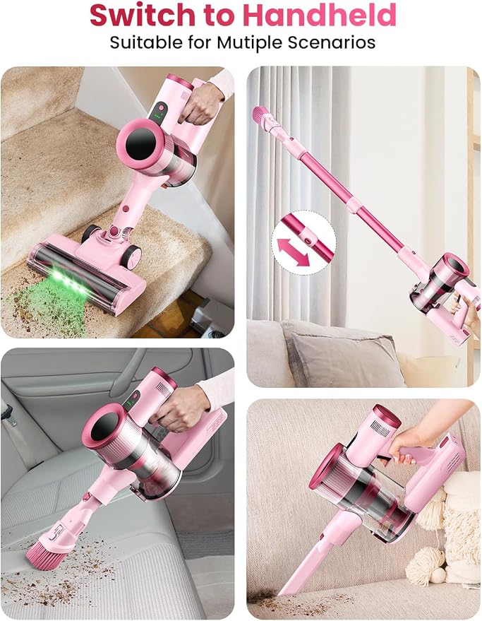 Dzaki Cordless Stick Vacuum Cleaner, 50KPa Brushless Motor Vacuum with Anti-Tangle, LED Display, 55-Min Runtime & Detachable Battery for Pet Hair, Carpet & Hardwood Floors