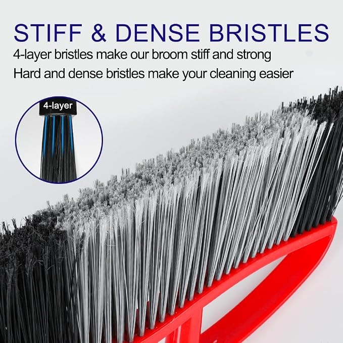 Commercial Heavy Duty Outdoor Broom, 15.7" Extra Wide Angle Broom with 4-Layer Stiff Bristles, Adjustable 38-53.5" Handle for Patio Garage Garden Yard Concrete (Red)