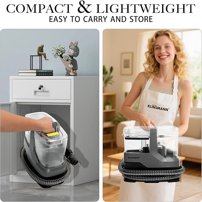 Couch & Upholstery Cleaner Machine, Portable Carpet Shampooer Machine with 18KPa Powerful Suction, Dual Brush Heads for Deep Cleaning Car Seat, Rug, Furniture, Stairs, Sofa, Spot & Pet Mess, Gray
