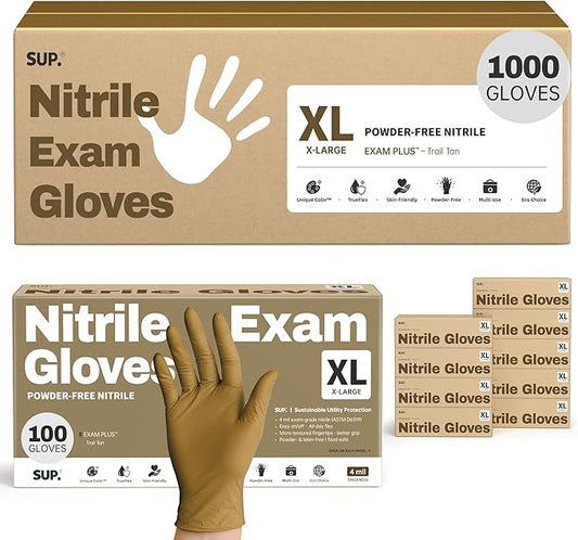 SUP Nitrile Exam Gloves, Powder-Free Latex-Free Food Safe Food Prep BBQ Cooking Cleaning Medical Disposable Glove, Tan 1000Ct