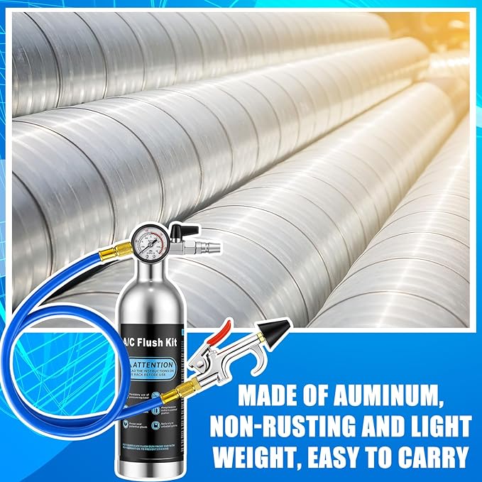 Rossesay AC Flush Kit Air Conditioner System Flush Canister Kit AC Drain Line Cleaner Tool Conditioning Pipeline Set with Gauge, Air Fittings and Hose for Car Conditioner Pipe(Blue,Classic)