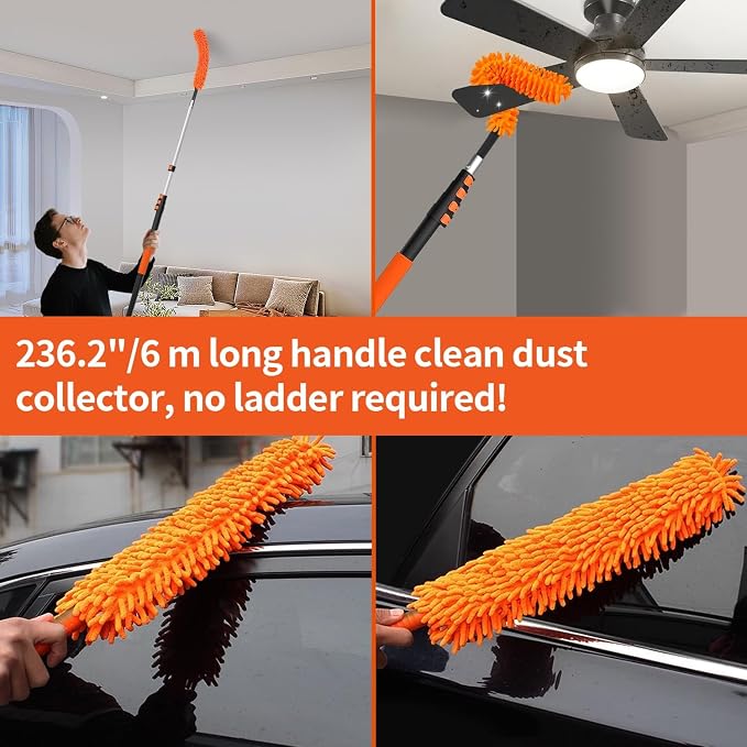 PMMJ Light Bulb Changer for High Ceilings with 26FT Reach, Telescopic Extension Pole for High Ceilings and Recessed Lights (5-20FT) with Baskets, Suction Cup and Duster