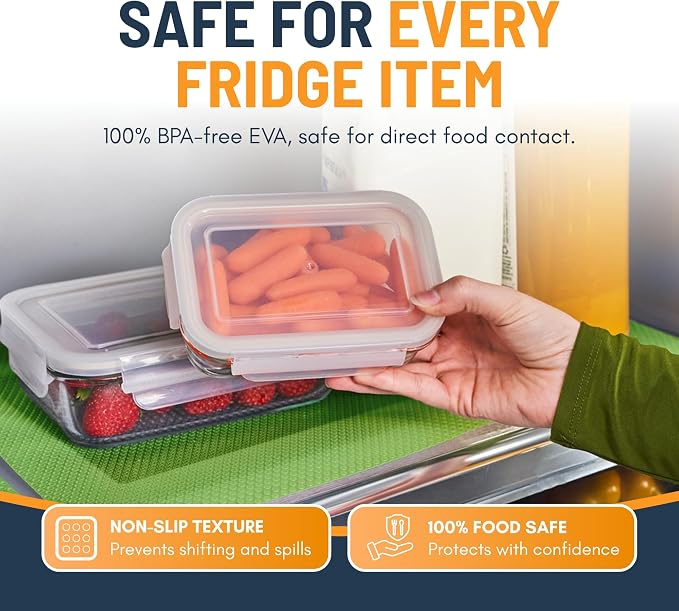 Refrigerator Liners for Shelves (16 Pack) by Linda’s Essentials - Non-Adhesive Shelf or Drawer Liner, BPA-Free Fridge Mats for Kitchen & Cabinets, Easy to Clean, Ideal Household Essentials (Green)