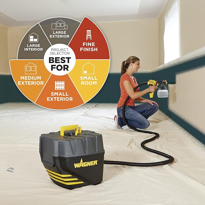 Wagner Spraytech 0529091 FLEXiO 5000 Stationary HVLP Paint & Stain Sprayer, Sprays Most Unthinned Latex, Includes 2 Nozzles, iSpray Nozzle & Detail Finish Nozzle, Complete Adjustability for All Needs