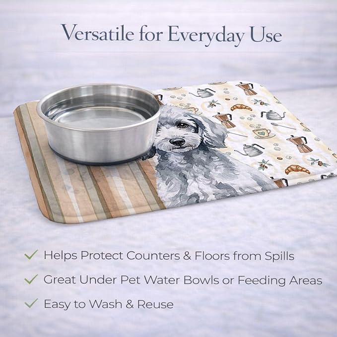 Caroline's Treasures Miniature Silver Poodle Coffee Bar Dish Drying Mat Absorbent Dish Drying Mat Pad for Kitchen Counter Dish Drainer Mat for Countertop, 14 x 21", Multicolor