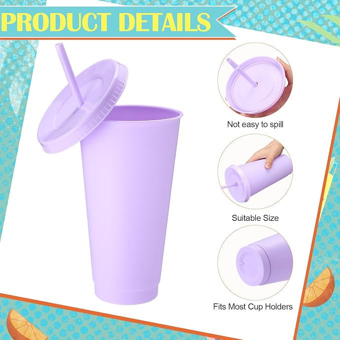 Honeydak 30 Pack Tumbler with Straw and Lid Bulk Cups for Gifts Water Bottle Iced Coffee Travel Mug Cup Reusable Plastic Tumblers for Party Birthdays 24-27 oz (Pastel Color)