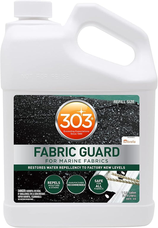 303 Products Marine Fabric Guard, Water Repellent Fabric Protector for Boat Covers, Canvas & Marine Fabrics – Restores Water & Stain Resistance, Safe for All Fabrics, 1 Gallon