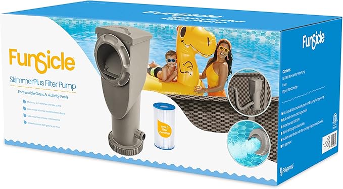 Funsicle SkimmerPlus 1,500 GPH 2-in-1 Filter Pump and Skimmer System for Above Ground Swimming Pools - Easy Pool Cleaning & Maintenance