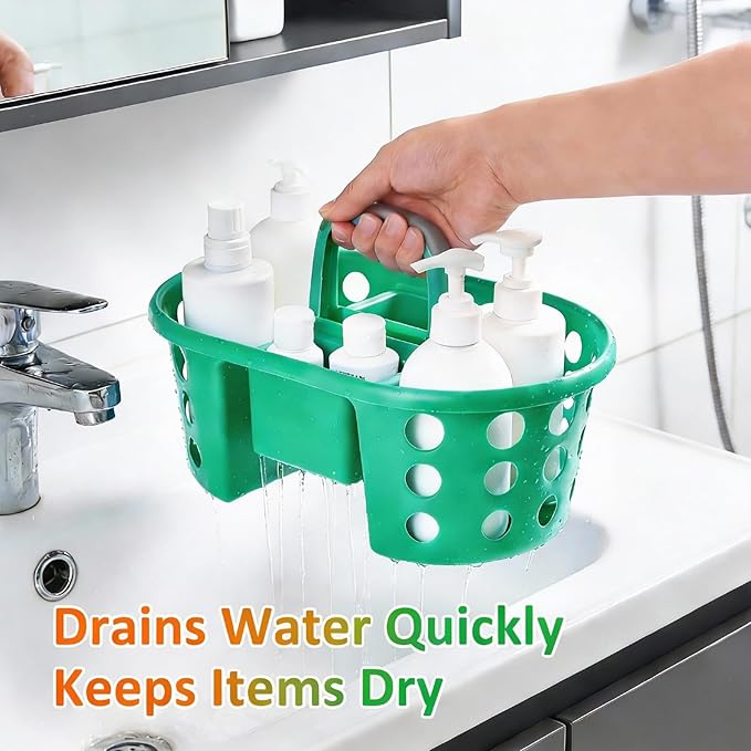 SIMPLYKLEEN Large Shower Caddy Portable 2PC - Made in USA Plastic Jumbo Size Dorm Storage Candy Tote with Handle Shower Organizer for Bathroom, Pantry, Kitchen, College Dorm, Green/Orange