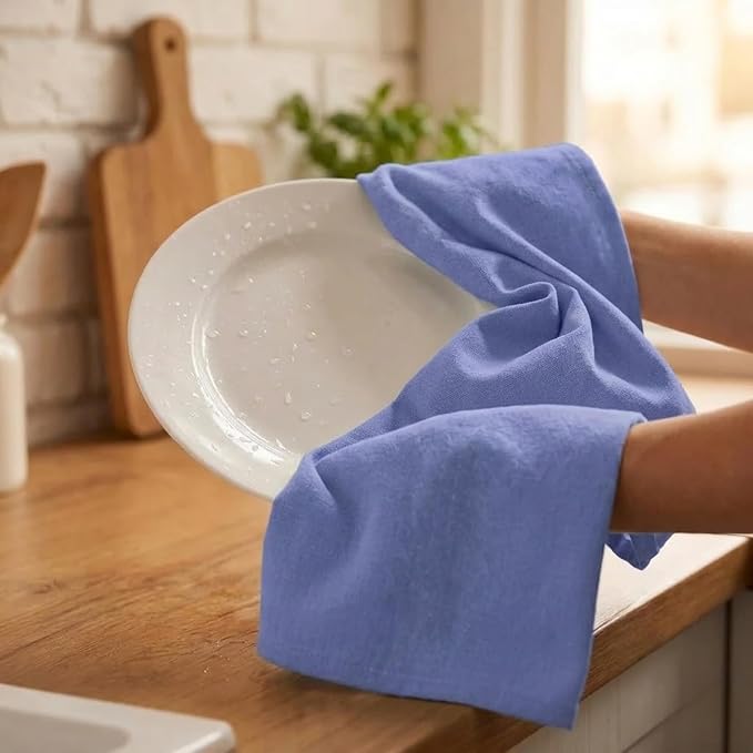Urban Villa Kitchen Towels 100% Cotton Dish Towels for Kitchen(Set of 6) 20”x30” Dish Cloths Highly Absorbent Kitchen Linen Set with Hanging Loop Perfect for Drying Dishes Cleaning Hand Towels - Blue