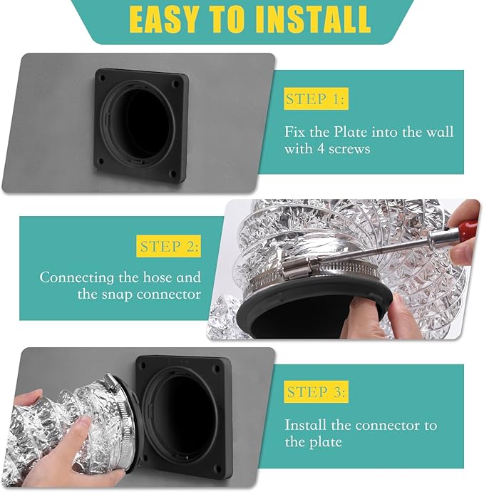 VIWINVELA Dryer Vent Hose Connector Kit - Dryer Vent Wall Plate - Dryer Duct Connector Wall Vent with Quick Connect & Disconnect Dryer Dock Connector (Dryer Vent Connector - Black)