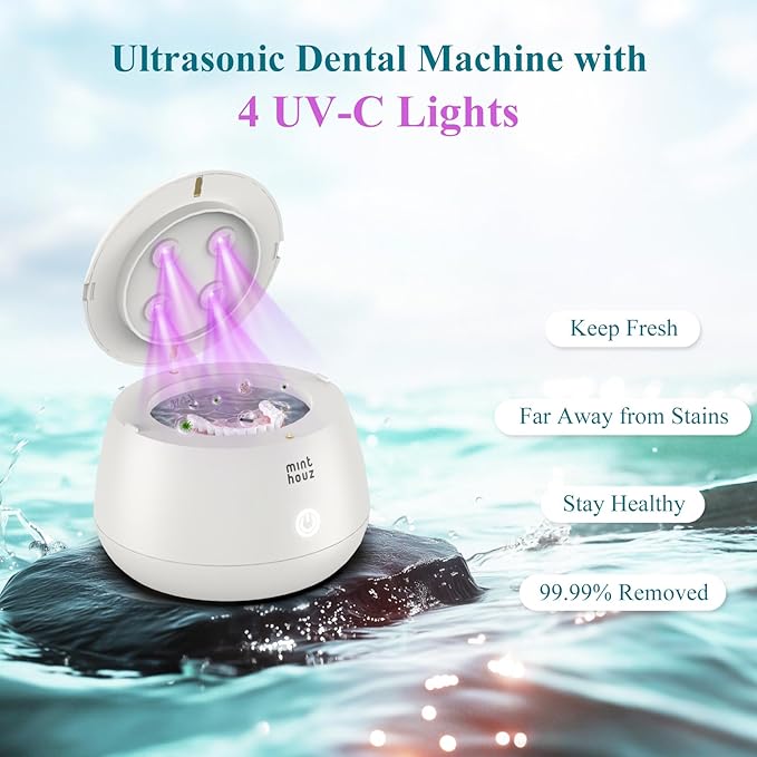 Minthouz Ultrasonic Retainer Cleaner Machine, Dental Pod for Denture, Mouth Guard, Aligner, Night Guard, Toothbrush Heads, Jewelry, 48kHz Retainer Cleaner with 200ML Capacity for All Dental Appliances