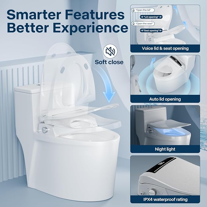 Bidet Toilet Seat with Bubble Shield, Heated Endless Warm Water Electric Bidet with Dryer, Auto Open/Close Lid & Seat, LED Temp Display, Smart Bidet Seat for Bathroom (pearly gray)