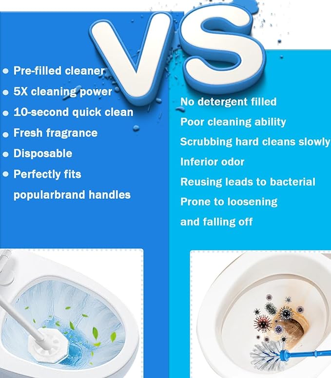 60 Pcs Disposable Toilet Wand Refills for Clorox, 5X Cleaning Power Scrubber, Upgrade Fiber Cleaner Heads for for Toilet and Bathroom Cleaning