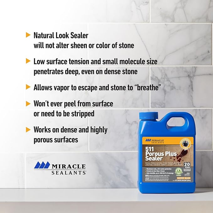 Miracle Sealants 511 Porous Plus Premium Penetrating Sealer for Countertops, Stone & Tile Gallon, 4 Pack