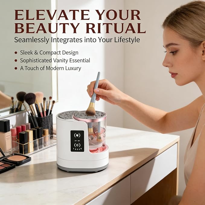 Electric Makeup Brush Cleaner Machine With Makeup Brush Dryer-Holder-Portable Automatic USB Cosmetic Brushes Cleaner Tool for All Size Beauty Makeup Brush Set,Eyeshadow, Blush Brush (White-A)
