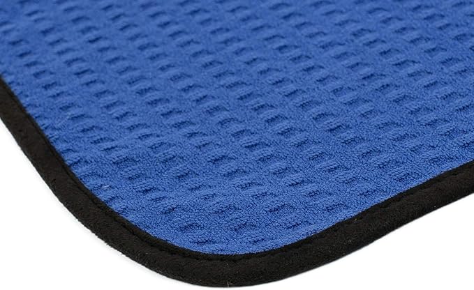 The Rag Company Dry Me A River, Professional Korean 70/30 Blend Microfiber Waffle-Weave Drying & Detailing Towels, Soft Suede Edges, 390 GSM, 20x40 Inches, Royal Blue, 2-Pack