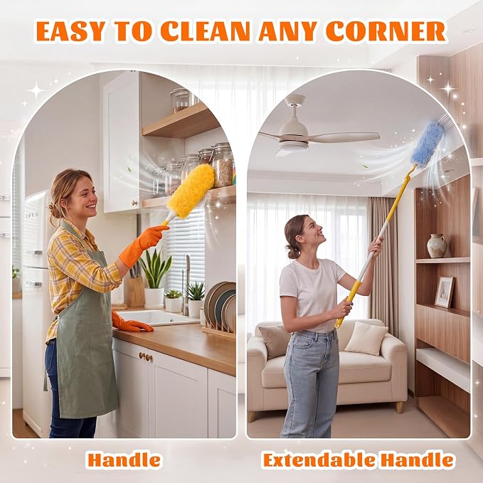 200 Pcs Disposable Dusters Refills Bulk Heavy Duty 360° Dusters Refill with 3ft Extended Handle and Short Handle, Multi Surface Replacement Duster Kit for Cleaning Ceiling Fan (Orange,Blue)