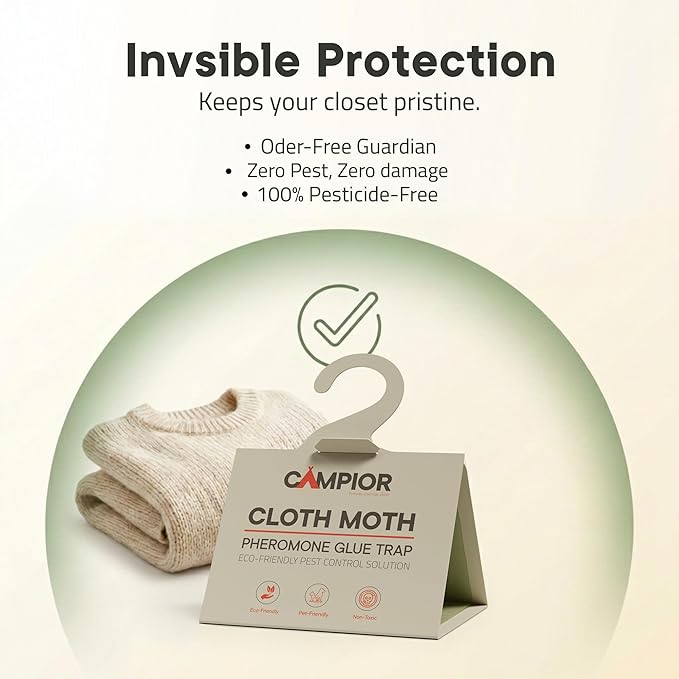 Clothing Moth Traps with Pheromones (20 Pack) Non‑Toxic, Sticky Glue Traps for Clothes Moth Treatment & Prevention, Case‑Making & Web‑Spinning Moths, for Closets & Storage, Protects Clothes & Carpets