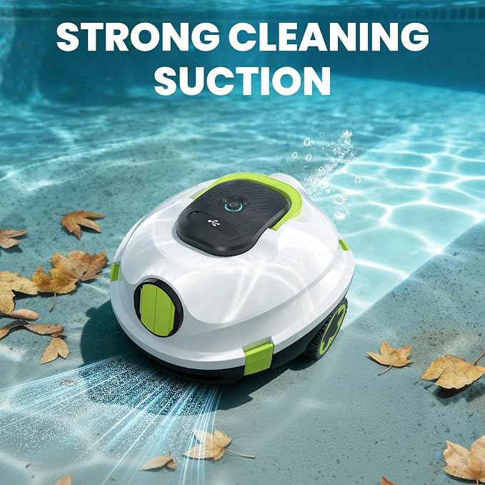 Y20 Robotic Pool Cleaner White+Retrieval Hook, Cordless Pool Vacuum for Above Ground & Inground Flat Pools with 150 Min Runtime, Auto-Parking, Up to 1300 Sq.Ft