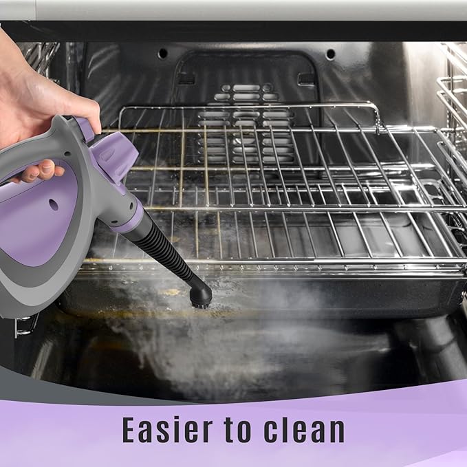 Pressurized Handheld Multi-Surface Natural Steam Cleaner with 12 pcs Accessories, Multi-Purpose Steamer for Home Use, Steamer for Cleaning Floor, Upholstery, Grout and Car (Grey) (Purple)