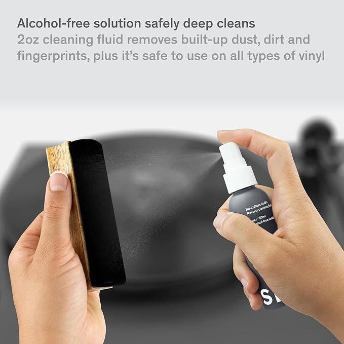 Boundless Audio Vinyl Record Cleaning Kit - 5-in-1 Vinyl Cleaning Kit Includes Velvet Record Brush, Stylus Cleaner, Cleaner Solution, Nylon Brush & Storage Bag