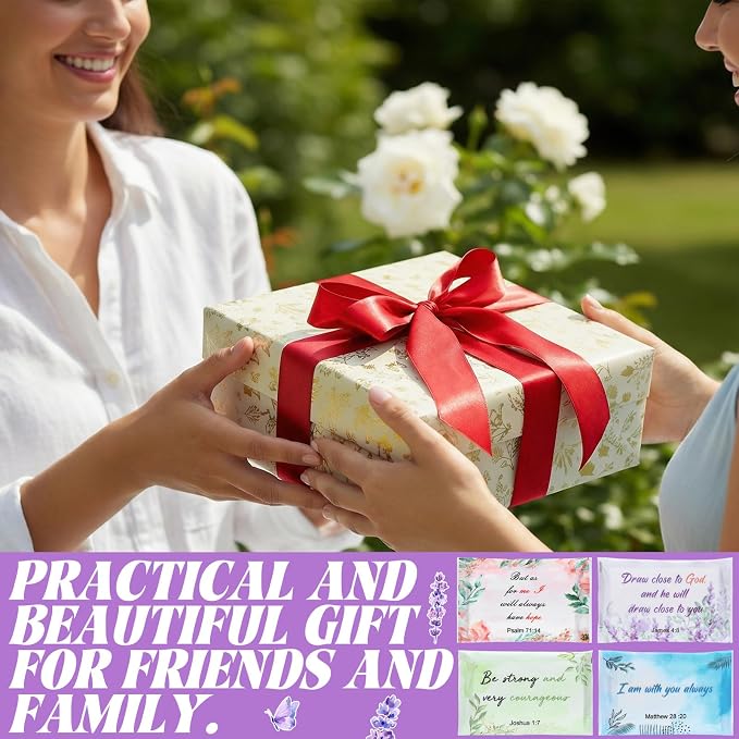 TaoBary 80 Pack Christian Pocket Tissues for Wedding Guests Scripture Flowers Pocket Tissues Travel Packs Inspirational Bible Verse 3 Ply Soft Facial Napkin for Wedding Travelling Ceremony Supplies
