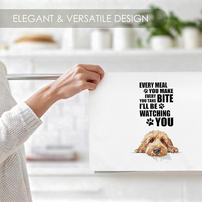 Goldendoodle Kitchen Towel Gifts for Dog Lovers Decorative Set of 2, Golden Doodle Dish Towels Dishcloths Tea Towels, Doodle Waffle Weave Microfiber Hand Towel for Kitchen Bathroom Decor 16x24
