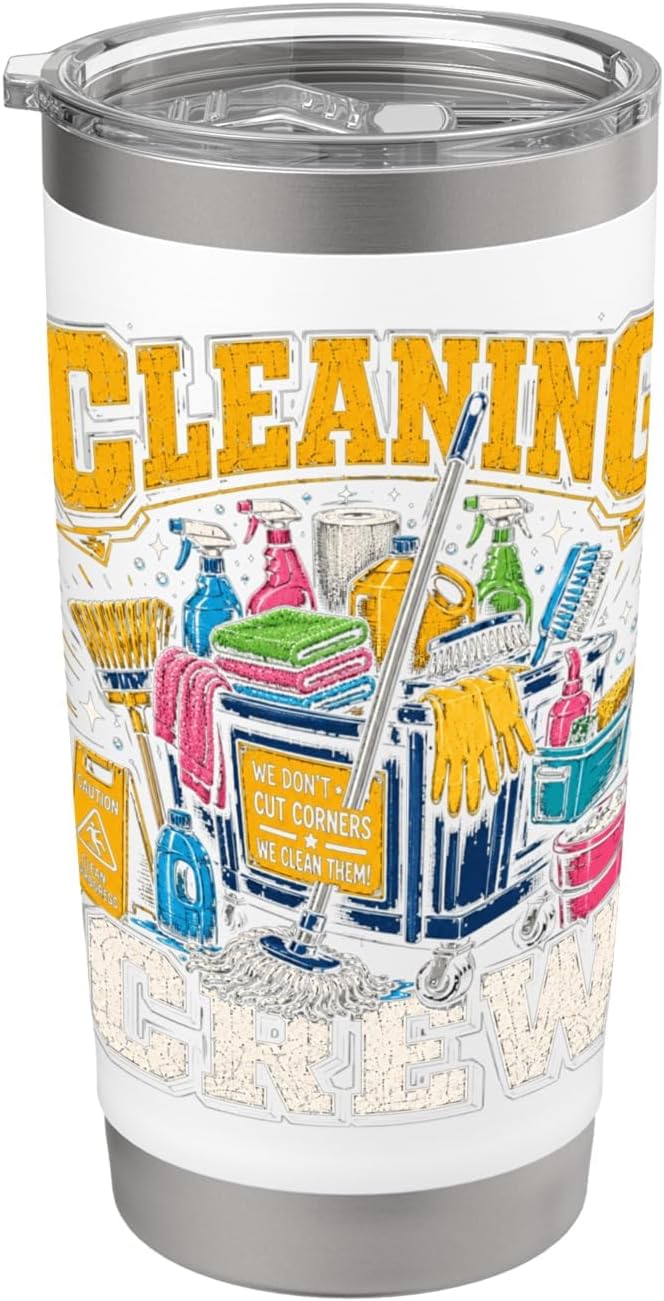 Cleaning Crew Funny Custodian Teamwork Gifts for Men Women Stainless Steel Insulated Tumbler