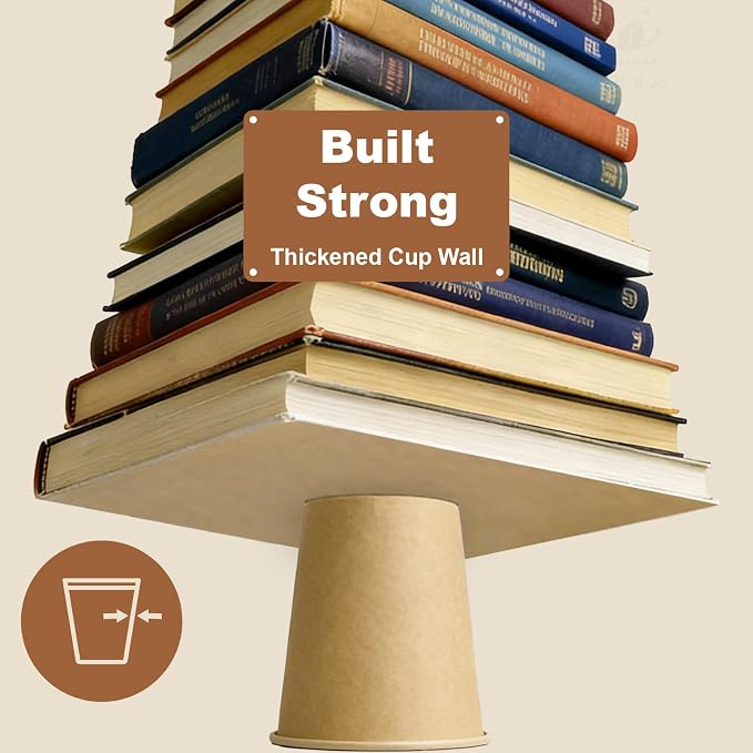 8 oz 50 Pack Disposable Coffee Cups, Bulk Brown Disposable Paper Cups, Coffee Cups for Hot Tea, Chocolate and Cold Drinks