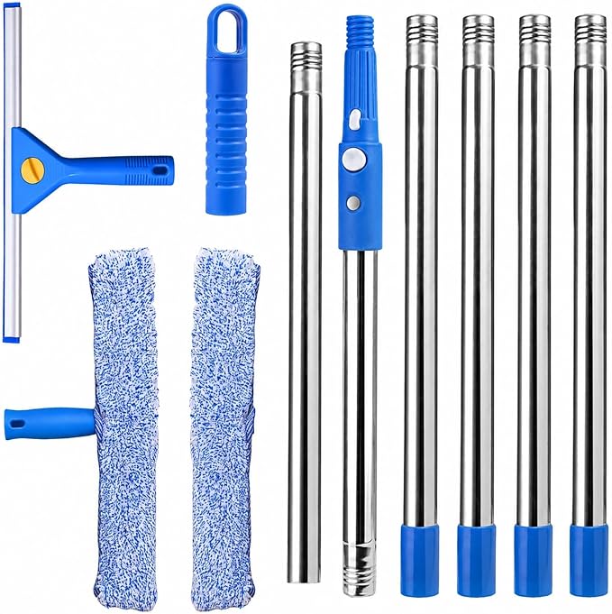 82'' Professional Squeegee Window Cleaner Tool with Extension Pole, Car Windshield Cleaning Kit with Long Handle, Window Washing Equipment for Indoor Outdoor Windows & Car Glass