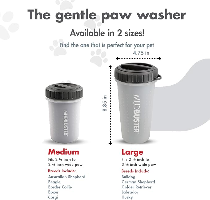 Dexas Lidded MudBuster Large Dog Paw Cleaner, Light Gray, Fits 2.5"-3.5" Wide Paws Gentle Silicone Bristles for Quick, Easy Cleaning